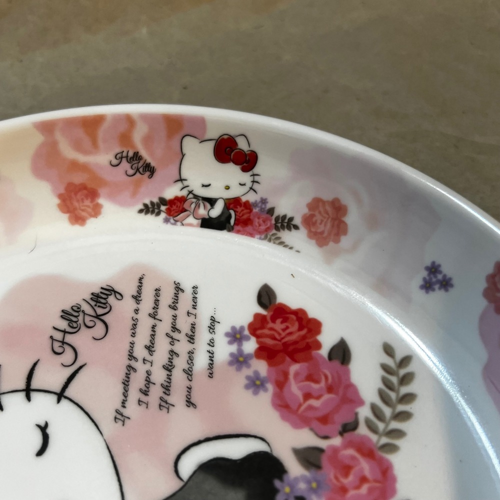 Sanrio 8.5" Hello Kitty Plate Pink Floral Rose Kawaii Melamine Quote Decor - Picture 4 of 8